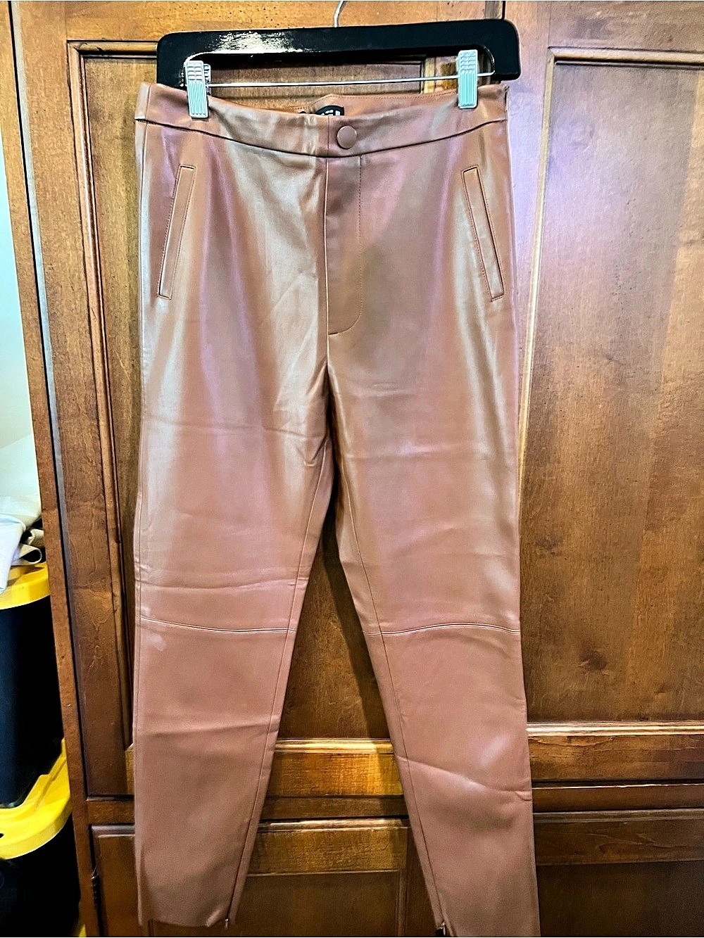 Zara Faux Leather Ankle Zip Pants Brown Size Large